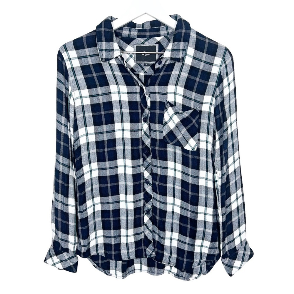 Rails Womens Green Navy Plaid Button Up Shirt Size Small Rayon Soft